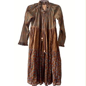 Yvonne S  Floral Mid-Length Dress Brown &Turquoise Size XS Never worn w/ Tags